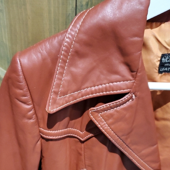 Vintage Brown Rust Leather Jacket Uruguay Retro Hip EUC Chic City Disco Fever - Picture 3 of 14